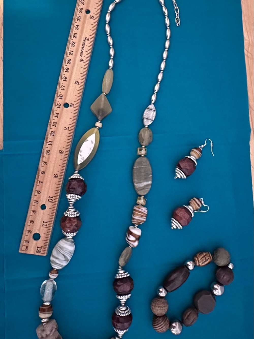 Handcrafted Brown and Tan wooden Bead Necklace & Earring Set
